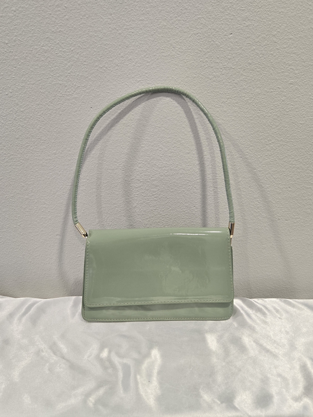 Mint Green Patent Shoulder Bag with Glossy Finish